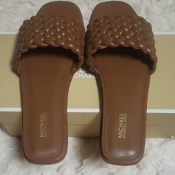 Michael Kors Brown Leather Woven Sandals - Picture 1 of 4